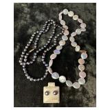 (2) PEARL NECKLACES & PEARL EARRINGS W/ 14K GOLD