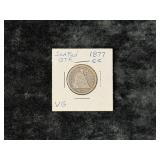 1877-CC SEATED LIBERTY SILVER QUARTER (VERY GOOD)