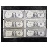 (6) $1.00 SILVER CERTIFICATE STAR NOTES US FEDERAL