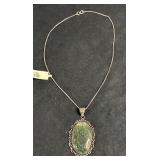 GERMAN SILVER MOSS AGATE PENDANT NECKLACE