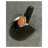 GERMAN SILVER RED ONYX RING SIZE 9