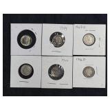 (6) SILVER DIMES: BARBER- 1903-O & 1906-D, MERCURY