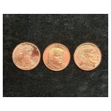 (3) 1OZ COPPER COINS: GOLDEN STATE MINT EAGLE &