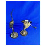 (2) BRASS HERON FIGURES (TALL ONE MEASURES 12"
