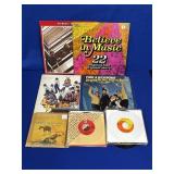 STACK OF 45 RECORDS & VINYL (BEATLES, FOUR