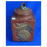 STONEWARE JAR W/ SEA CREATURE DESIGN (7.5" X 7.5"