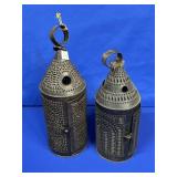 (2) PRESSED TIN CANDLE HOLDERS APPROX 15" & 13"