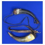 (2) POWDER HORNS WITH STOPPERS