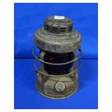 VINTAGE RAILROAD LANTERN WITH RED GLASS GLOBE