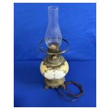 HAND PAINTED FLORAL HURRICANE LAMP APPROX 21"