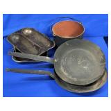 CAST IRON BEAN POT, CORN BREAD PAN & (2)