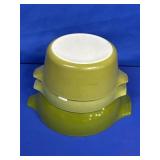 (3) OLIVE GREEN PRYEX CASSEROLE BOWLS