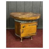 BARREL STYLE END TABLE (TOP TURNS), INSIDE HAS