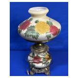 HAND PAINTED FLORAL HURRICANE LAMP APPROX 21"