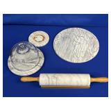 MARBLE ROLLING PIN, LAZY SUSAN, AND CAKE PLATE