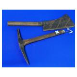 WOOD HANDLED PICK APPROX 16" & MEAT CLEVER APPROX