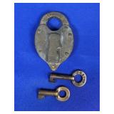 1911 FRAIM MARKED LOCK WITH B&O R.R KEY &