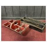 HANDLED RED WOODEN TOOL CADDY & WOODEN CADDY
