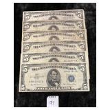 (6) FIVE DOLLAR SILVER CERTIFICATES U.S. FED NOTES