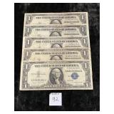 (5) ONE DOLLAR SILVER CERTIFICATES U.S. FED NOTES