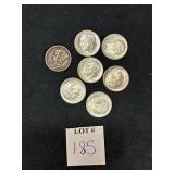 1929 MERCURY DIME STAMPED "ONE BEER" & (6) 1964