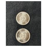 (2)1/4 TROY OZ .999 FRACTIONAL SILVER AZTEC ROUNDS