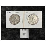 1942 & 1943 WALKING LIBERTY HALF DOLLARS