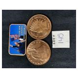 (3) ONE A.V.D.P. OZ. COPPER ROUNDS & COLORIZED