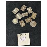 (10) ASSORTED 1 GRAM .999 FINE SILVER BARS