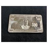 FOUR TROY OZ .999 FINE SILVER 500 DOLLAR BAR