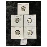 (5) MERCURY DIMES: 1941, 1941-S, 1943, 1944 & 194S