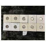 (10) ROOSEVELT SILVER DIMES- 1953, 1954, 1955,