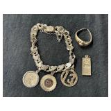 27.47G STERLING SILVER: CHARM BRACELET, 100 GRAIN