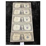 (5) ONE DOLLAR SILVER CERTIFICATES U.S. FED NOTES
