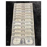 (12) SILVER CERTIFICATE ONE DOLLAR US TREASURY