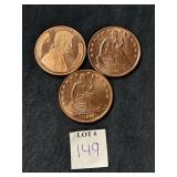 (3) ONE A.V.D.P. OZ. COPPER ROUNDS