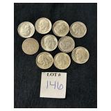 (9) ROSEVELT DIMES (ASSORTED YEARS) & (1) 1882