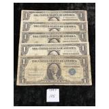 (5) ONE DOLLAR SILVER CERTIFICATES U.S. FED NOTES