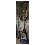 FISHING RODS, TACKLE BOXES (EMPTY) & VESTS