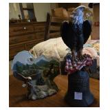 LIGHTED EAGLE ON ROCK & EAGLE ON BELL DECORATIONS