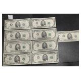 (10) FIVE DOLLAR BILLS US FED NOTES
