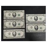 (5) TWENTY DOLLAR BILLS US FED NOTES