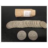 FULL ROLL FRANKLIN SILVER HALF DOLLARS MIXED YEARS