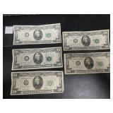 (5) TWENTY DOLLAR BILLS US FED NOTES