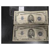 (2) FIVE DOLLAR BLUE SEAL US FED NOTES