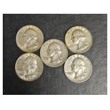 (5) 1961 WASHINGTON SILVER QUARTERS