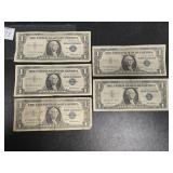 (5) ONE DOLLAR SILVER CERTIFICATES US FED NOTES