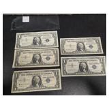 (5) ONE DOLLAR SILVER CERTIFICATES US FED NOTES