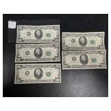 (5) TWENTY DOLLAR BILLS US FED NOTES