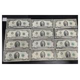 (12) TWO DOLLAR BILLS US FED NOTES